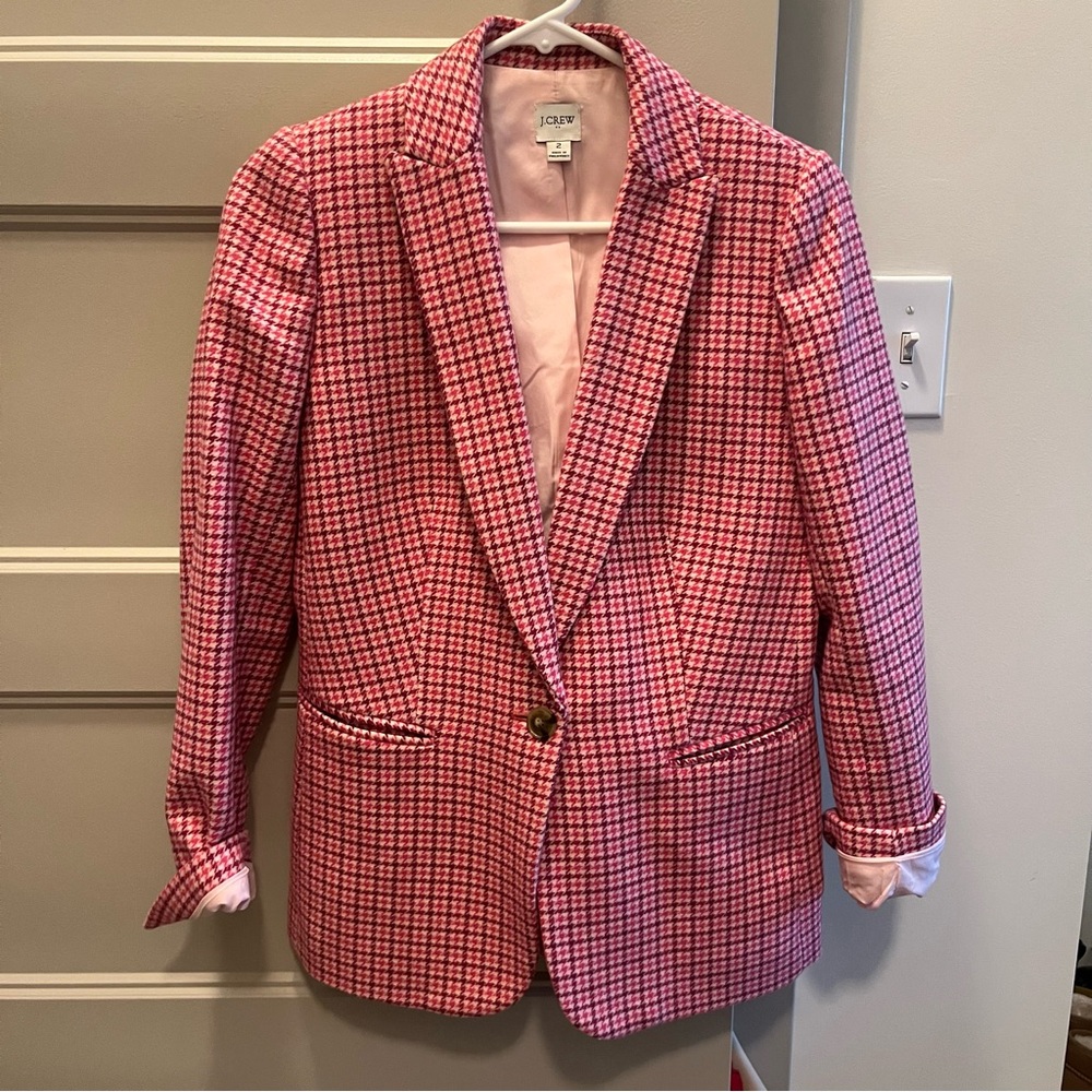 J.Crew Houndstooth Pink Blazer Size 2